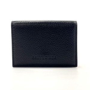 BALENCIAGA バレンシアガ 三つ折り財布 664037 ESSENTIAL MINI WALLET レザー ブラック レディース 中古