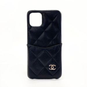 CHANEL シャネル その他小物 マトラッセ ココマーク iPhoneケース 11Pro Max  マットキャビアスキン ブラック レディース 中古