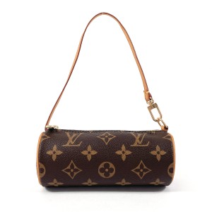 LOUIS VUITTON ルイヴィトン ポーチ パピヨン 付属ポーチ モノグラムキャンバス/ヌメ革 ブラウン レディース 中古