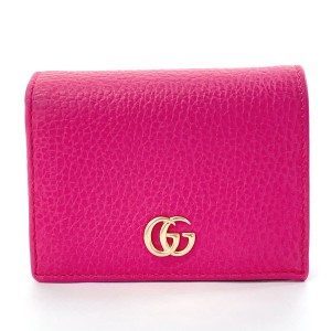 GUCCI グッチ 二つ折り財布 456126 GGマーモント レザー ピンク レディース 中古