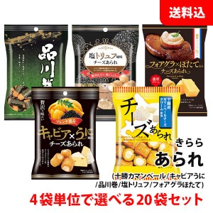 送料無料 チーズあられ 選べる20袋セット (塩トリュフ/キャビアうに/フォアグラほたて/十勝カマンベール/品川巻) 4袋単位で選べる お菓子