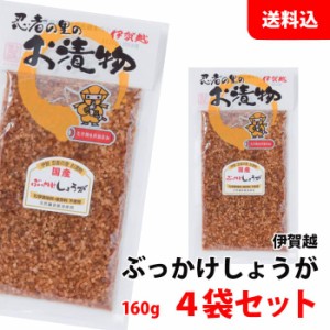 ぶっかけしょうが 中袋 4袋セット (160g×4) 送料無料 ?油漬け 国産 生姜 漬け物 惣菜 メール便 伊賀越 化学調味料無添加