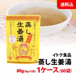 1杯あたり約58円！ 蒸し生姜湯 1ケース (60袋) まとめ買い 送料無料 1袋：16g×5入 国産原料使用 無添加 しょうが湯 300杯分 イトク食品 