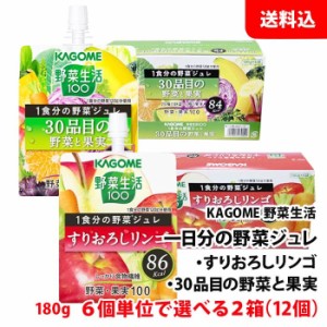 送料無料 カゴメ 野菜生活 一日分の野菜ジュレ 6個単位で選べる2箱(12個分) 180g パウチ ゼリー 【すりおろしりんご・30品目の野菜と果実