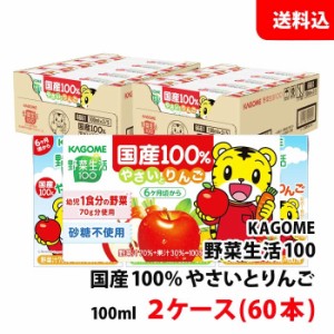 送料無料 カゴメ 野菜生活 国産100％ やさいとりんご100ml 2ケース(60本) 砂糖不使用 子供用 野菜とりんご ミックスジュース 野菜ジュー