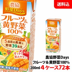 送料無料 雪印メグミルク 農協野菜Days フルーツ＆黄(きいろ)野菜ミックス 200ml 4ケース(72本) 【砂糖・食塩・着色料・保存料無添加】 