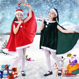 ワンピース マント クリスマス衣装 ノースリーブ コスプレ 子供 女の子 3点セット 帽子付き パンツ付き サンタコス サンタクロース コス