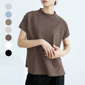 Tシャツ レディース 無地 カットソー 半袖 立ち襟 トップス オフィス 通勤 きれいめ ブラウス フレア 8color 【新作】綿