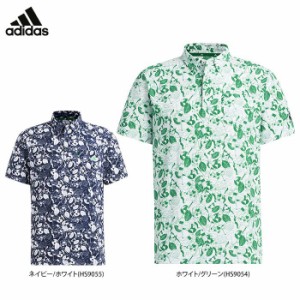 [50％OFF] アディダス　メンズ PLAY GREEN サッカー生地 総柄 半袖 ボタンダウン ポロシャツ NMJ71 [2023年モデル] [春夏モデル] 特価