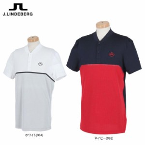 [50％OFF] Jリンドバーグ　メンズ ロゴプリント 配色切替 半袖 スタンドカラー ポロシャツ 071-28469 [2023年春夏モデル]