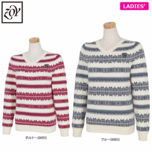 [90％OFF] ZOY　レディース ロゴワッペン フェアアイル柄 ボーダー ウール混 長袖 Vネック セーター 071684734 特価