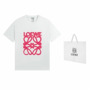 LOEWE ロエベ  ネオン刺繍蛍光ピンク半袖Tシャツ