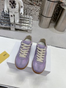 Maison Margiela メゾンマルジェラMM6ロートップクラシックジャーマントレーニングフラットリトルホワイトボードシューズ パープル