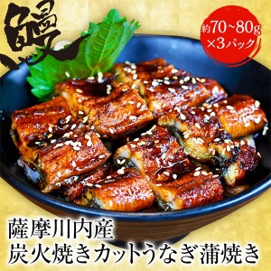 薩摩川内 国産 炭火焼カットうなぎ蒲焼き 約80g×3パック 送料無料 鹿児島県 うなぎ ギフト 在宅