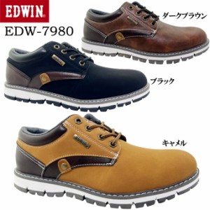 スニーカー メンズ EDWIN EDW-7980 エドウィン メンズ カジュアル レースアップ 靴 シューズ スムース合皮 オイルレザー調 防水設計 グリ