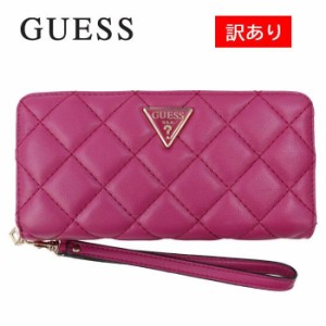 【訳あり返品不可】cc-1734 ゲス 財布 QG767946 FUCHSIA GUESS ゲス 浮きロゴプレート ラウンドファスナー財布 長財布 