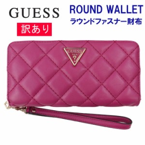 【訳あり返品不可】cc-3310 ゲス 財布 QG767946 FUCHSIA GUESS ゲス 浮きロゴプレート ラウンドファスナー財布 長財布 