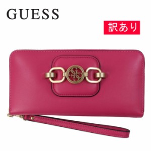 【訳あり返品不可】cc-3311 ゲス 財布 VS811346 FUCHSIA リングプレート ラウンドファスナー財布 長財布