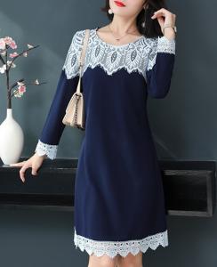 大きめサイズ 胸元レースのシンプルワンピース 長袖 膝丈 ミニ丈 清楚 紺 ネイビー 結婚式 披露宴 二次会 パーティー お呼ばの通販はau Wowma ワウマ Garage Diva 106 商品ロットナンバー