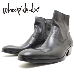 フープディドゥ whoop-de-doo 19210049 ジップアップ ブーツ ブラック 本革 カジュアル ドレス ヒール 革靴 モードスタイル メンズ