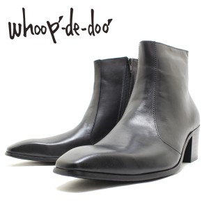 フープディドゥ whoop-de-doo 21237339 ヒール ジップアップ ブーツ ブラック 本革 カジュアル ドレス ヒール 革靴 モードスタイル 