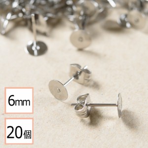 【サージカルステンレス 316 】  6mm ピアス シルバー 平皿タイプ×シルバーキャッチセット 20個 (10ペア) ステンレス アクセサリー パー