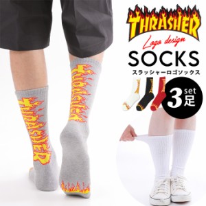 THRASHER スラッシャー 靴下 3足セット ソックス 男 女 25cm 27cm フリーサイズ スポーツ 個性的 スケーター ストリート ストリートファ