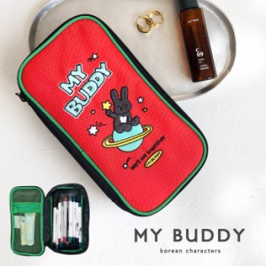 ペンケース マルチポーチ レッド 10151-hha-0043 My buddy Pencase ふでばこ 筆箱 おしゃれ 韓国 韓国キャラ ゆるキャラ メッシュ ポケッ