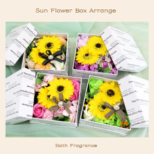 花のかたちの入浴剤 Q-FLA バスフラワー ひまわりボックスアレンジ カラーお任せ Sun Flower Box Arrange 入浴剤 Bath Fragrance バスフ