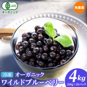 冷凍オーガニックワイルドブルーベリー4kg（200g×20パック） 無農薬 業務用 有機JAS認証 大容量 お徳用 メガ盛り フルーツ 果物 おやつ 