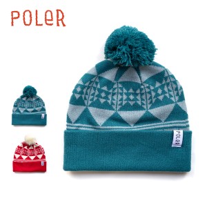 【20%OFF】ポーラー ニット帽 POLER SNOW DOME BEANIE スノードーム ビーニー ポンポン ブルー ホワイト レッド【ネコポス】