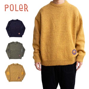 【20%OFF】ポーラー ニット メンズ POLER MIX TWEED ELBOW PATCH KNIT ミックス ツイード エルボー パッチ ニット セーター トップス