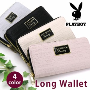 長財布 PLAYBOY プレイボーイ 財布 総柄 エンボス 型押し ロゴプレート ラウンドファスナー ラウンド財布 ロゴ ラウンドウォレット メン