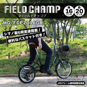 【メーカー直送】FIELD CHAMP 20×16インチ 6段折畳み自転車GR フィールドチャンプ 6段変速 折りたたみ リアキャリア フィールド・チャン