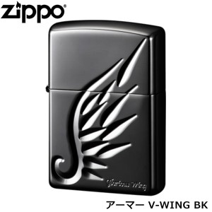 ZIPPO アーマー V-WING BK ブラックミラー 彫刻 甲冑 V刀 鳥の羽 アーマージッポー アーマーケース ジッポー ライター ジッポ Zippo オイ