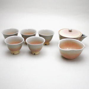 上品】 織部焼 陶印 煎茶 茶器 セット 宝瓶 急須 湯冷し 湯呑 茶道