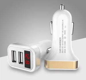 2ポート USB車載充電器 デジタル 数字電圧計 シガーソケット 5V 2.1A
