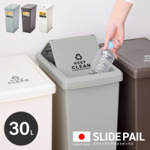 フタ付きダストボックス30L 日本製 ごみ箱 ゴミ箱 30リットル ペール スライド ロック機能 キャスター付き スリム キッチン カウンター下