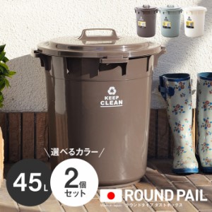 お得な2個セット フタ付きダストボックス45L 45リットル 日本製 選べるカラー ごみ箱 ゴミ箱  バケツ型 ペール ロック機能 屋外 室内 キ