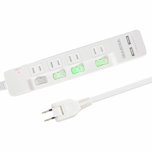 電源タップ 1m usb付き コンセントタップ ACコンセント 4口 USB-A 2ポート テーブルタップ 個別スイッチ付き 節電タップ USB充電対応 雷