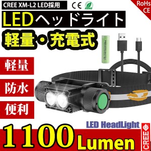 LED ヘッドライト USB充電式 高輝度 超軽量 強力 小型 2000mAh 18650バッテリー 3~100時間持続点灯 夜釣り/故障修理/登山/キャンプ/防災/