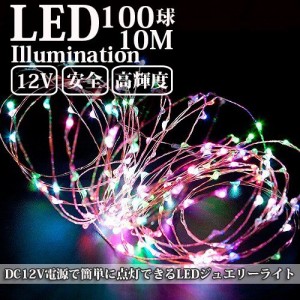 LEDイルミネーション ジュエリーライト 12V電源 10m 100球 ICチップ付き レインボー ワイヤー クリスマスライト