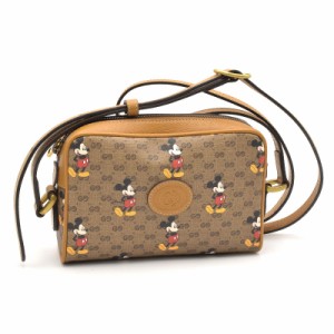 グッチ DISNEY×GUCCI ショルダーバッグ 602536 マイクロGGスプリームキャンバス レザー ブラウン ミッキーマウス 茶色 中古 送料無料