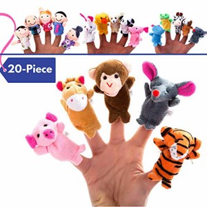 Better Line ストーリータイム用指人形20個セットー14種類の動物たちと6人家族の布製指人形