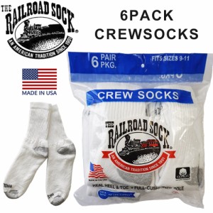 RAILROAD SOCKS レイルロードソックス ６P クルーソックス ワークソックス MADE IN USA コットン #8090 ポリ 白グレー