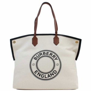 バーバリーBURBERRY トートバッグ ラージ ロゴグラフィック コットンキャンバス ソサエティトート レディース BUR-BAG2【新品】【ブラン