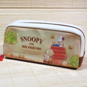 スヌーピー（SNOOPY）ポケット付き BOX型ペンポーチ（ブラウン）11308/筆箱 ペンポーチ