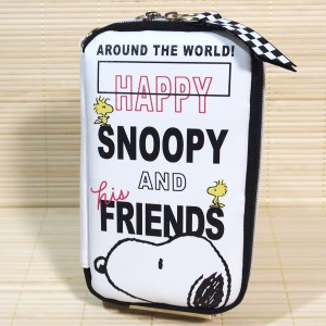 SNOOPY（スヌーピー/ロゴ） フラットマルチペンケース 63918/スマホも入るポーチ ポケット多め トラベルポーチ