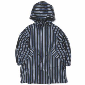 新品 KUON クオン 20AW 日本製 Hooded Coat 裂き織りストライプモッズコート 2002-JK0405 S BLACK/BLUE レジメンタル