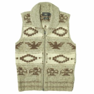 RRL ダブルアールエル COWICHAN HAND KNIT VEST カウチンハンドニットベスト S ベージュ Double RL ジップアップ ショールカラー